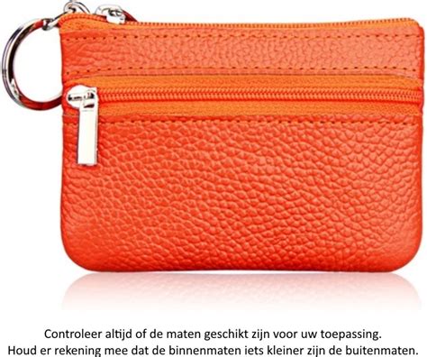 Oranje Leren Autosleutel etui met sleutelring .